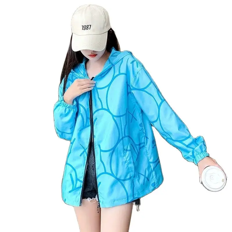 

2023 Spring Autumn Women's Coat New Double-Layer Windbreaker Coat Loose Long Sleeve Outerwear Hooded Printing Ladies Jacket