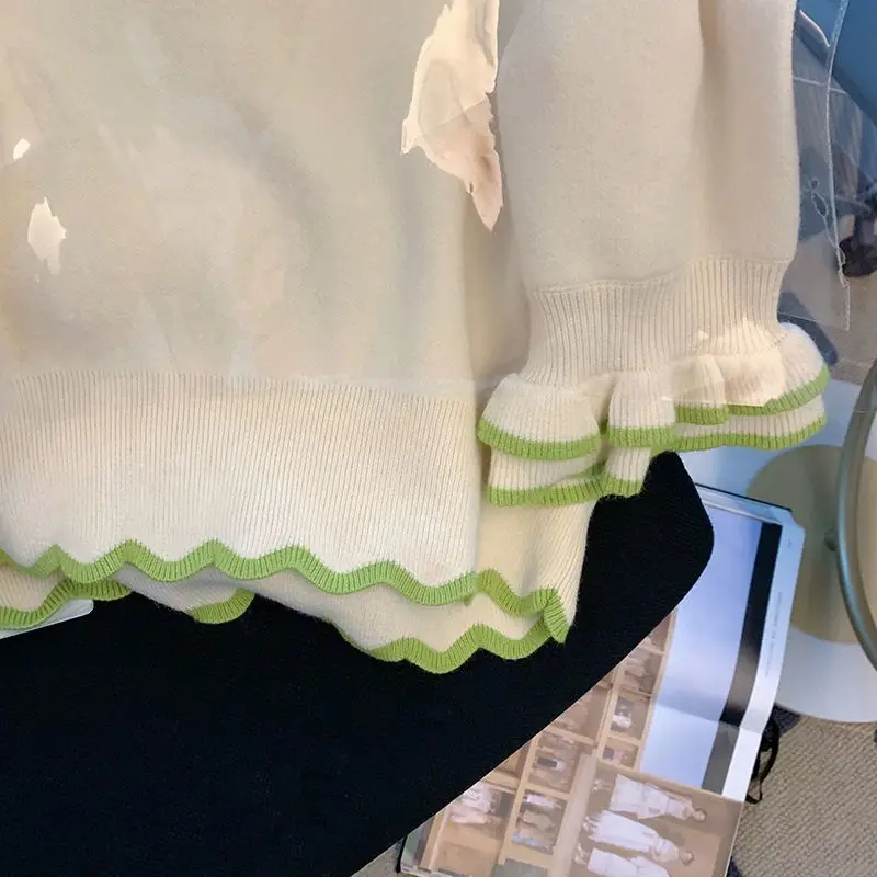 2025 봄 신상 일본풍 스위트 피터팬 칼라 컬러 블록 반팔 니트 탑 2025 봄 플로럴 러플 Y2K 스웨터