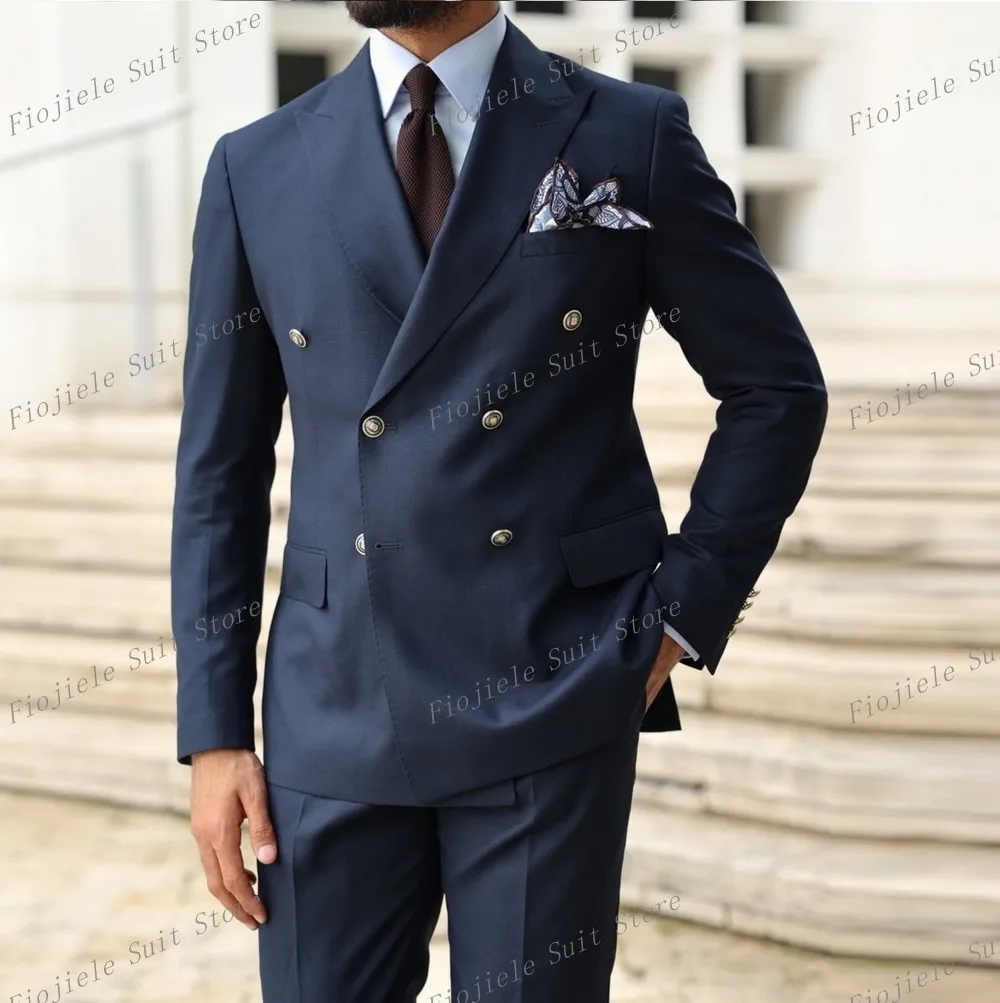 

New Navy Blue Men Formal Occasion Business Suit Groom Groomsman Wedding Party Tuxedos 2 Piece Set Jacket And Pants