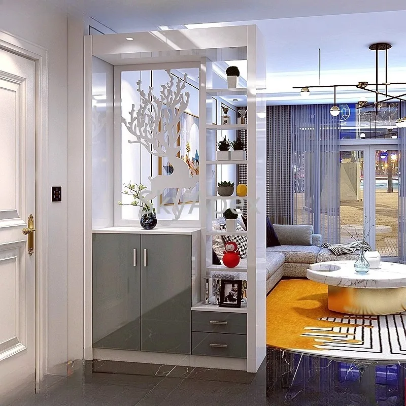 Modern  White  Painted Entrance Partition Shoe Cabinet Foyer Decor Screen Living Room Decor Cabinet High Quality Durable Stylish