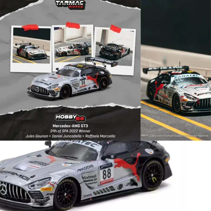 Pre-sale Tarmac Works 1:64 GT3 24h of SPA 2022 No.88 Winner Race Version Diecast Model Car, Fine Details, Static Collectible