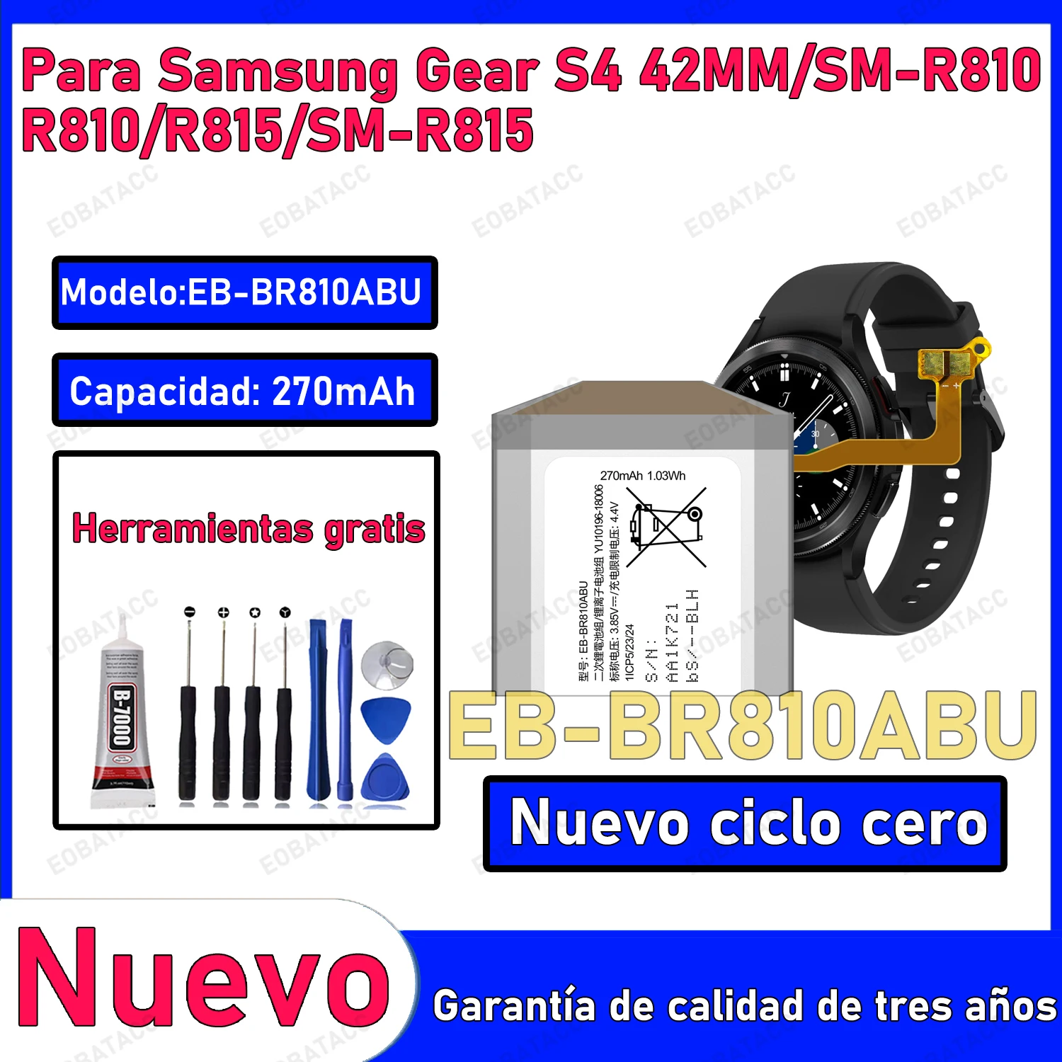 100% New Zero Cycle EB-BR810ABU Battery For Samsung Gear S4 42MM/SM-R810/SM-R815 Smart Watch Bateria +Free Tools