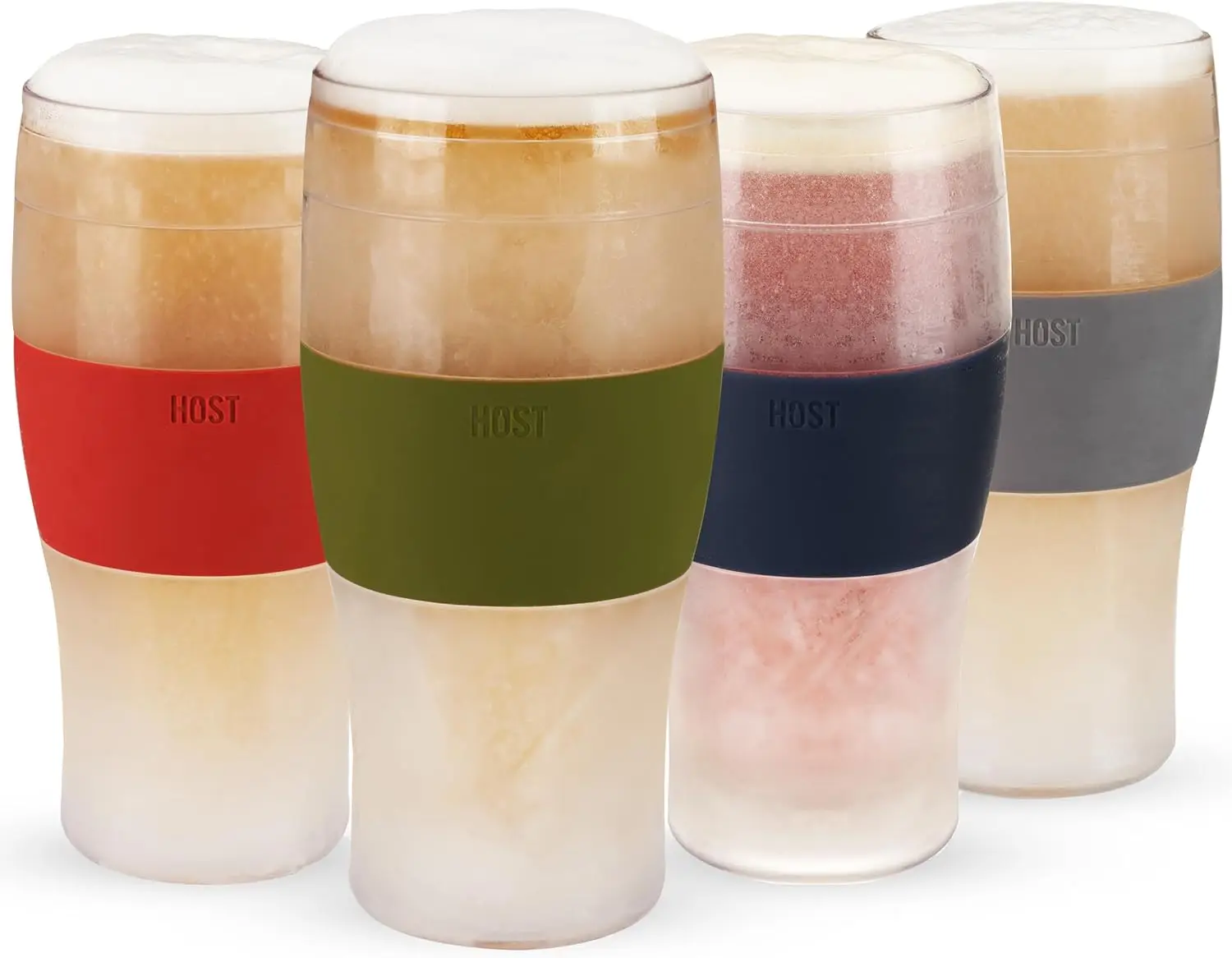 

Insulated Freezable Beer Glasses Set of 4, Double-Walled Plastic with Gel for Cold Drinks, Multicolor 16oz