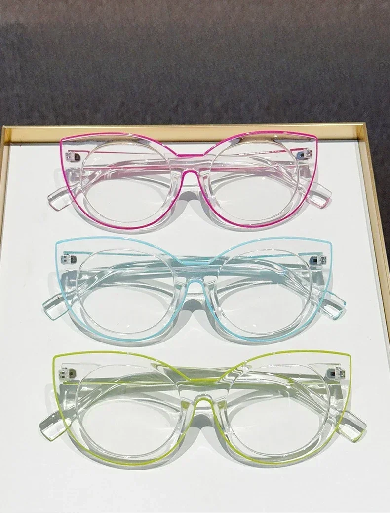 Modische Anti-Blaulicht-Katzenauge-Lesebrille mit großem Rahmen, ultraleichte High-Definition-Presbyopie-Brille mit transparentem Rahmen – Detail 3