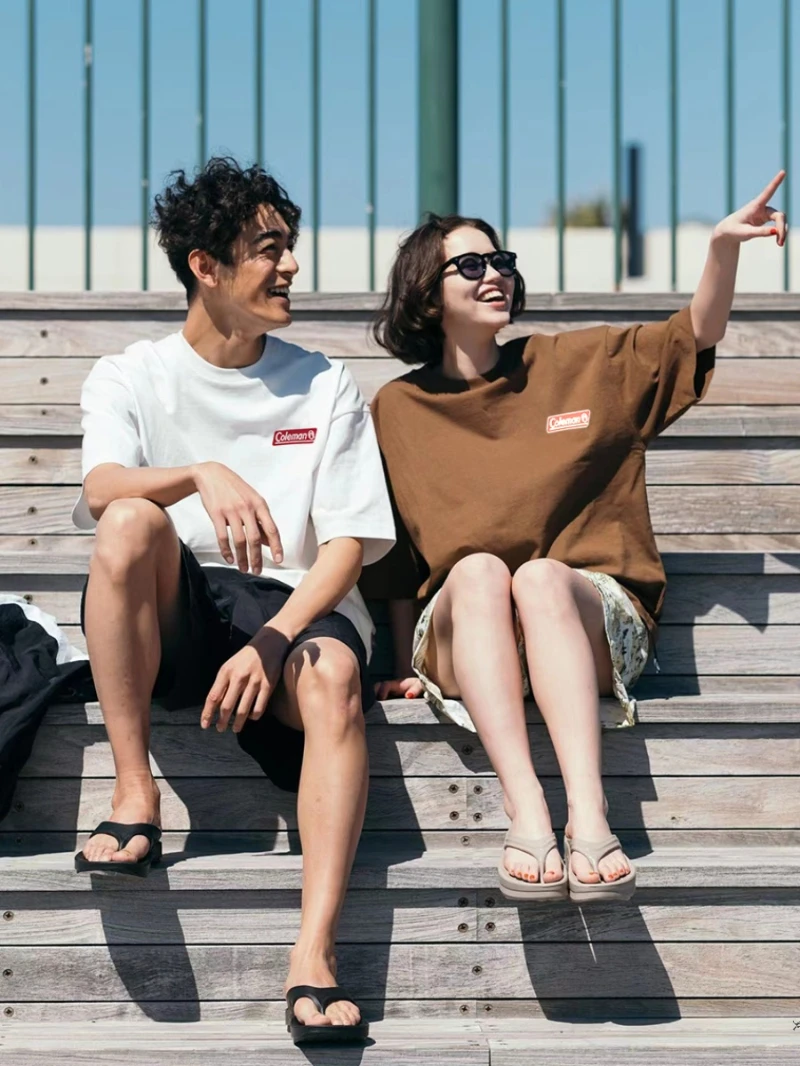 

2025 Summer New Korean Outdoor Camping T-shirt Unisex Pure Cotton College Style Couple T-shirt