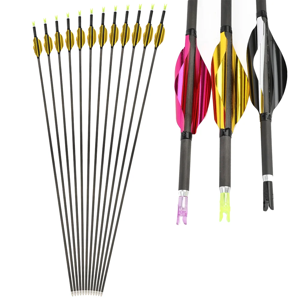 

30Inch ID4.2mm OD5.4mm Pure Carbon Arrow SPine 600 1000 Stainless Steel Tips Hunting Archery Target for Compound Recurve Bow