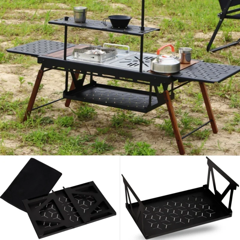 IGT 2 Unit Black Lower Rack Aluminum Alloy Shallow Hanger Camping 2 Unit Storage Rack Cold Camping IGT Table Accessories