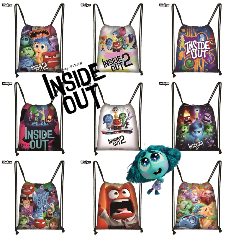 

New Disney Inside Out 2 Sports Drawstring Backpack Anime Figures Joy Anger Disgust Cartoon Print Bags for Kids Birthday Gifts