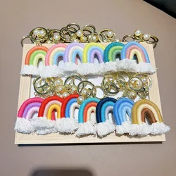 Handwoven Rainbow Keychain Handmade Woven Pearls Key Chains Knitted Tassel Pendants Women's Keyring Bohemian Tassel Bag Pendant