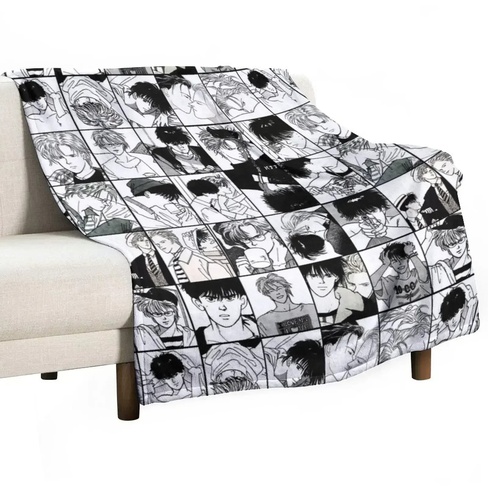 New Ash and Eiji- collage black and white version Throw Blanket blankets and throws Summer Blankets