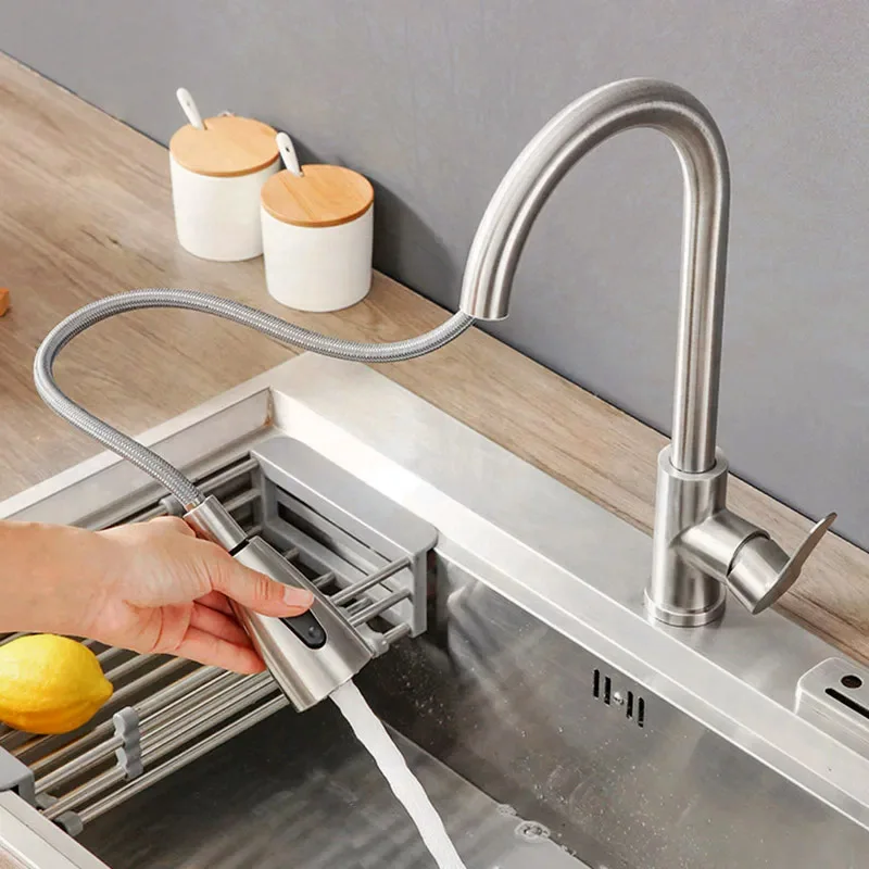 

Pull Out Kitchen Faucet Single Hole Brushed Nickel Kitchen Sink Mixer Tap Stream Sprayer Head Mixer Deck Mounted Hot Cold Tap