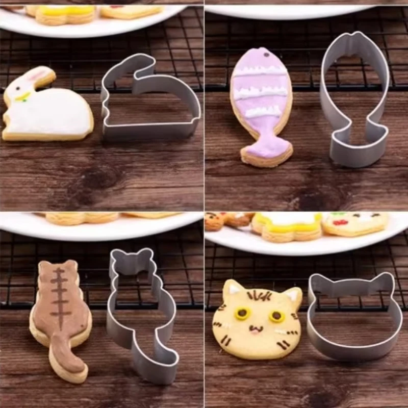 Stainless Steel Cat Shape Cake Mold DIY Fondant Mould Cookie Cutters Baking Tools Animal Cookie Stamp Cutters Bakeware