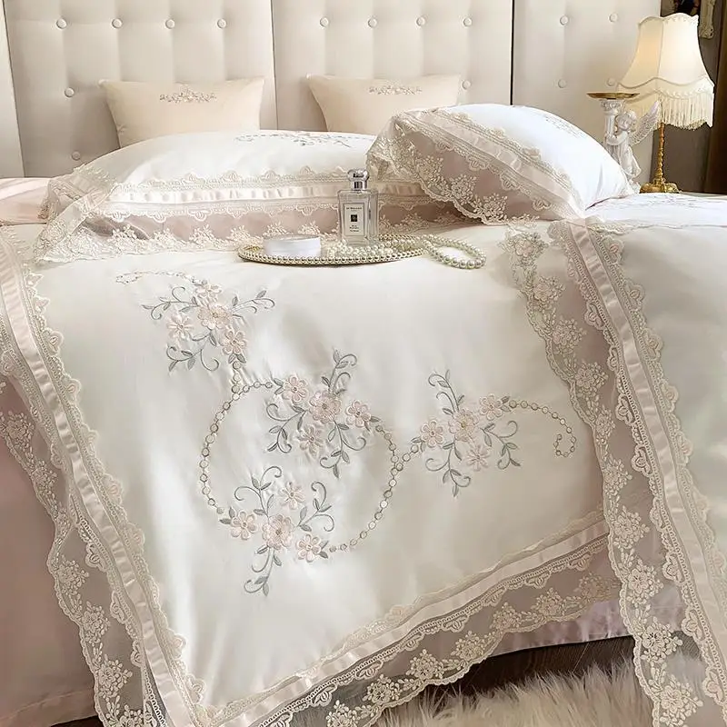 Estilo francés, 120 piezas de estilo princesa, algodón de fibra larga, conjunto de cuatro piezas, encaje.