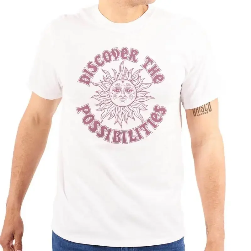 Discover the Possibilities Celestial Sun Face Womens Mens Crewneck T Shirt Tee