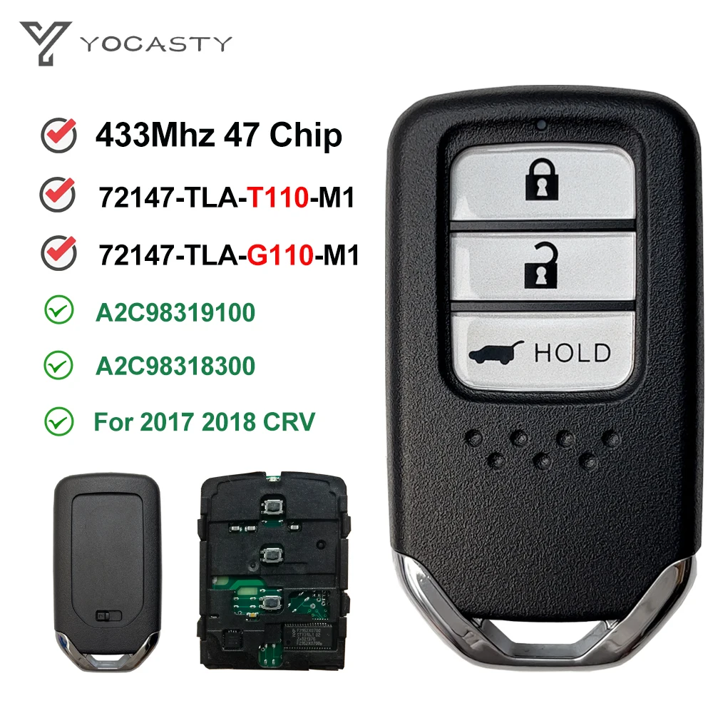 YOCASTY A2C98319100 Remote Smart Car Key 433Mhz 47 CHIP For Honda CR-V CRV 2017 2018 72147-TLA-T110-M1 72147-TLA-G110-M1