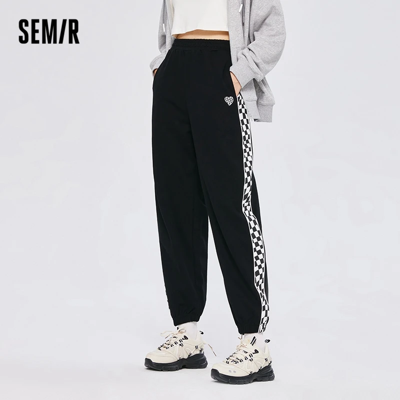 

Semir Women Pants Casual Pants Autumn New Stitching Checkerboard Loose Sweatpants Beamed Foot Jogging Cropped Pants for Women