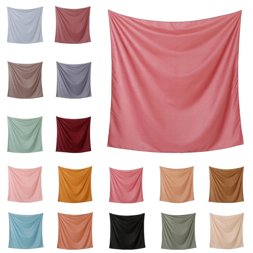 

Plain Square Bubble Instant Hijab Women's Head Scarf Shawl Muslim Islamic Popular Kerchief Solid Color Pashmina Stole 110*110cm