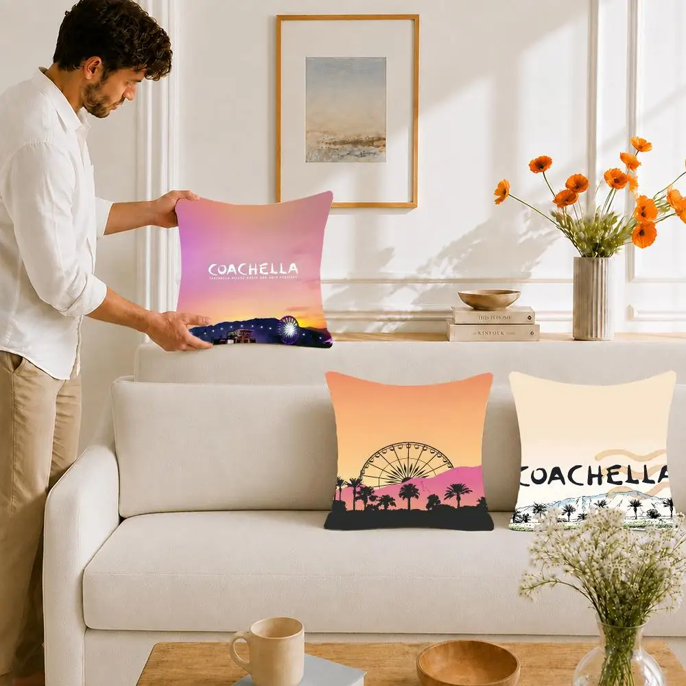 Festival Music Coachella Cushion Cover Portable floor cushion for travel Yoga Minimalist text 2way tricot