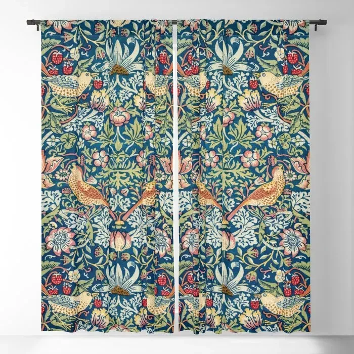 William Morris Strawberry Thief Blackout Curtains 3D Print Window Curtains For Bedroom Living Room Decor Window Treatments