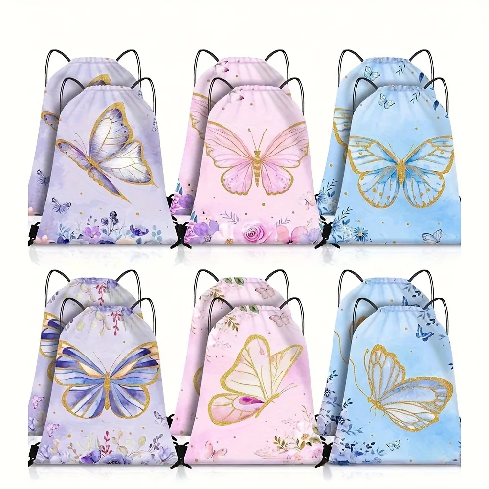 Custom Name Drawstring Pocket With Cute Butterfly Pattern Bag Backpack for Unisex Traveling Sports Swimming Outdoor Daily Use