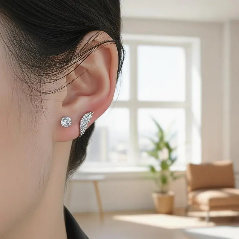 1pcs Silver Color Wing Ear Bone Nail For Women Fashion Zircon Earrings Accessories Jewelry