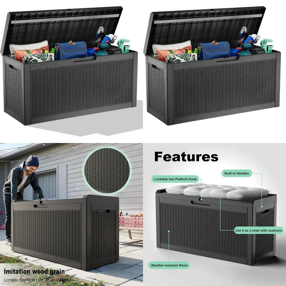 

Всепогодный уличный ящик для хранения объемом 60 галлонов с замком для подушек для патио и садовых инструментов