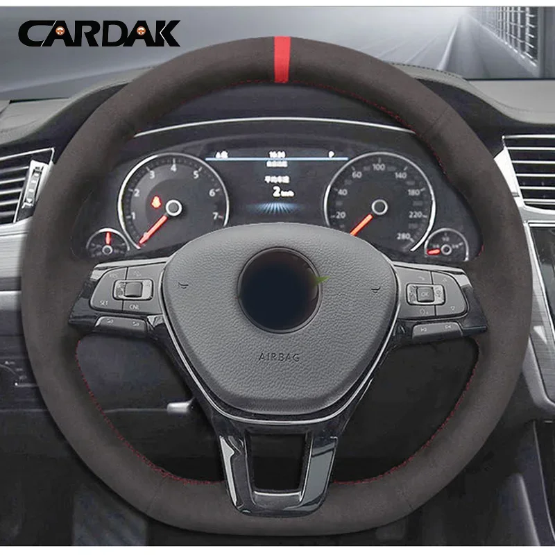 CARDAK IY Black Suede Car Steering Wheel Cover For Volkswagen VW Golf 7 Mk7 New Polo Passat B8 Tiguan Sharan Jetta