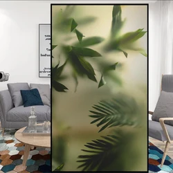 Window Privacy Film UV Blocking Heat Control Window Tint Static Cling Decorative Foggy Green Plant Glass Window/Door Sticker