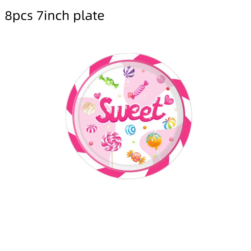 Süßigkeiten Lutscher Thema Einweg Tischdecken Baby Dusche Geburtstag Party Banner Pappteller Tasse Kulissen Ballon Dekorationen – Detail 1