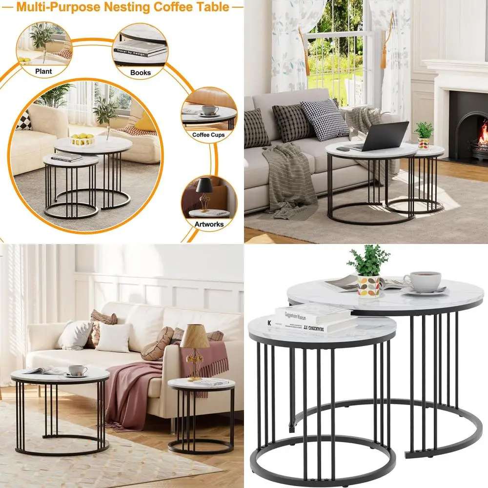 

Компактный набор прикроватных столиков из искусственного мрамора для современных жилых пространств, спальни и столовой (черно-белый)