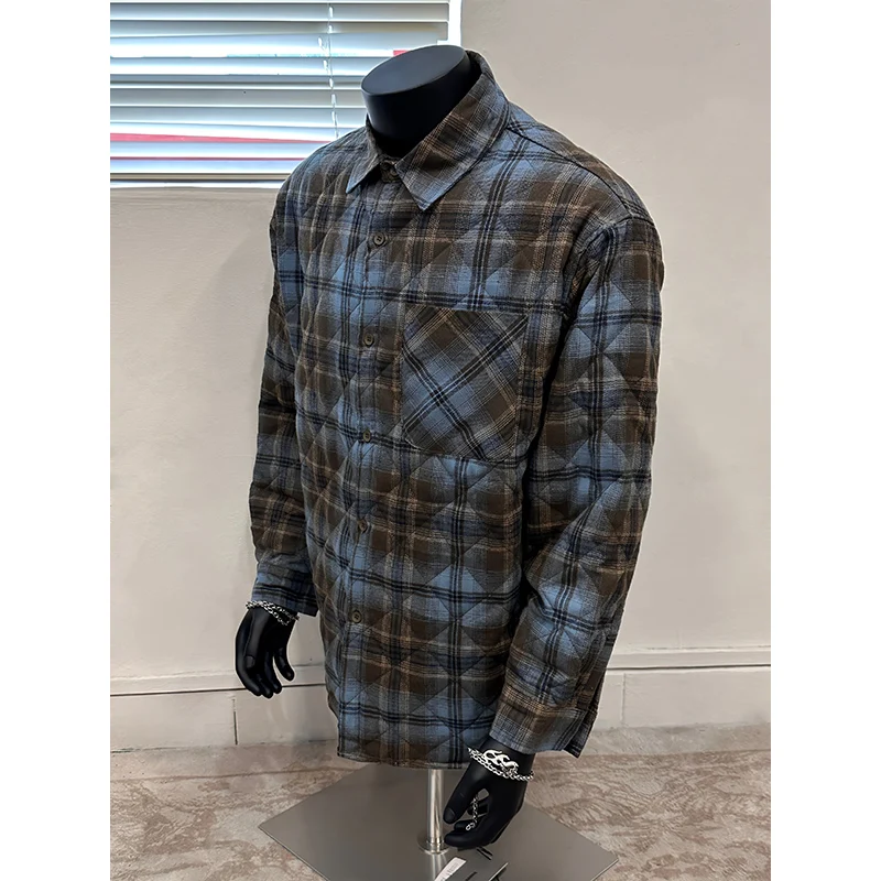 Winter Fashion Design Men's Plaid Shirt Parkas New Arrival Single Breasted Warm Shirt Jacket Loose Outwear Windproof Cargo Parka