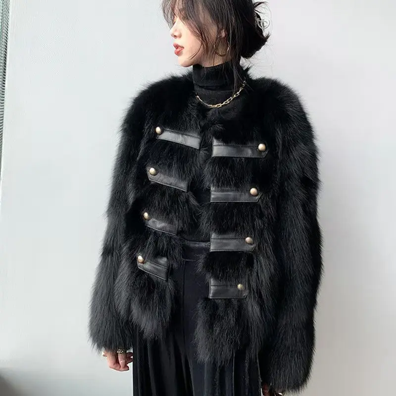 2023 Autumn Fashion Faux Fox Fur Coat Women Korea Fashion Warm Coats Loose Short Outercoat Lady Party Elegant Outfits C72