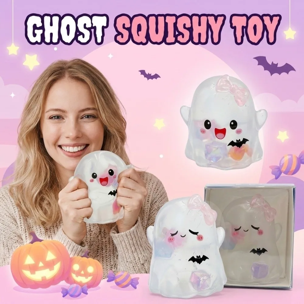 2PCS/SET Cartoon Ghost Squishy Toy Slow Rebound TPR Ghost Squeeze Toy Elastic Spooky Ghost Fidget Toy Window Decor