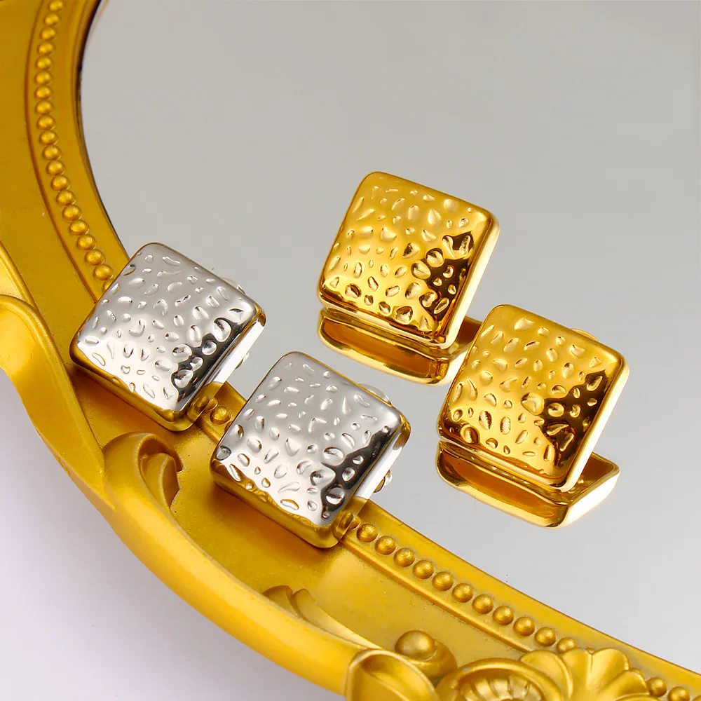 DIY accessories Light luxury hammer pattern spotted quadrilateral earrings niche design cross-border stainless steel simple fash