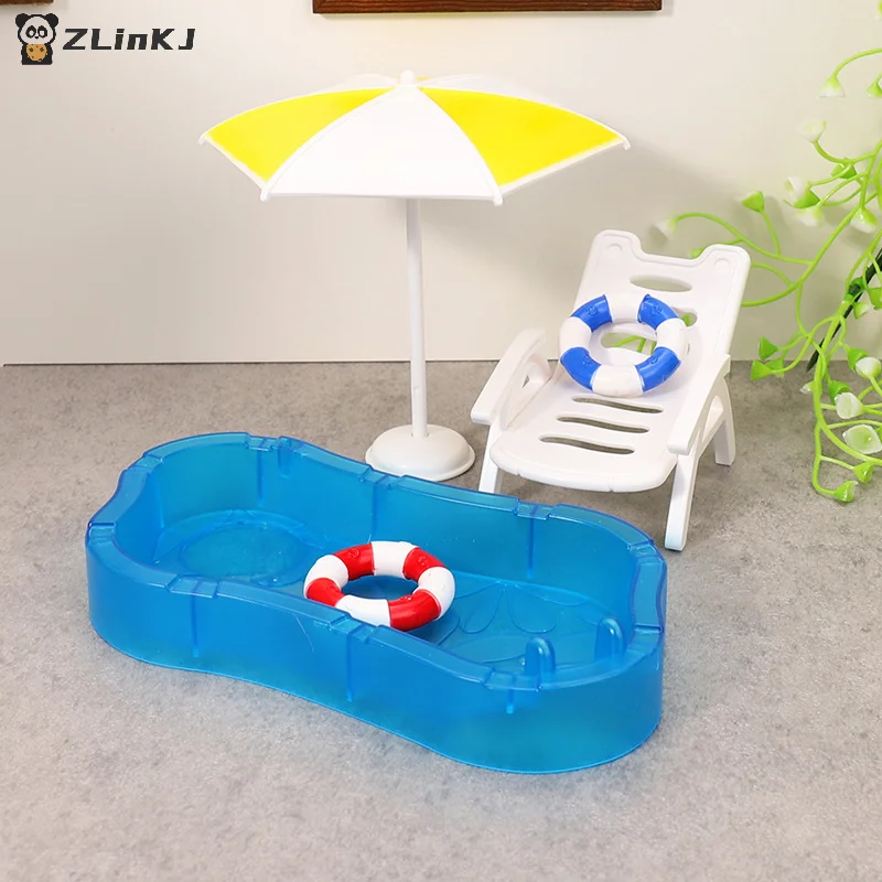 ▶ 1 セット子供のおもちゃドールハウスかわいいシミュレーションミニスイミングプール水泳サークルビーチチェアキットモデル DIY 装飾