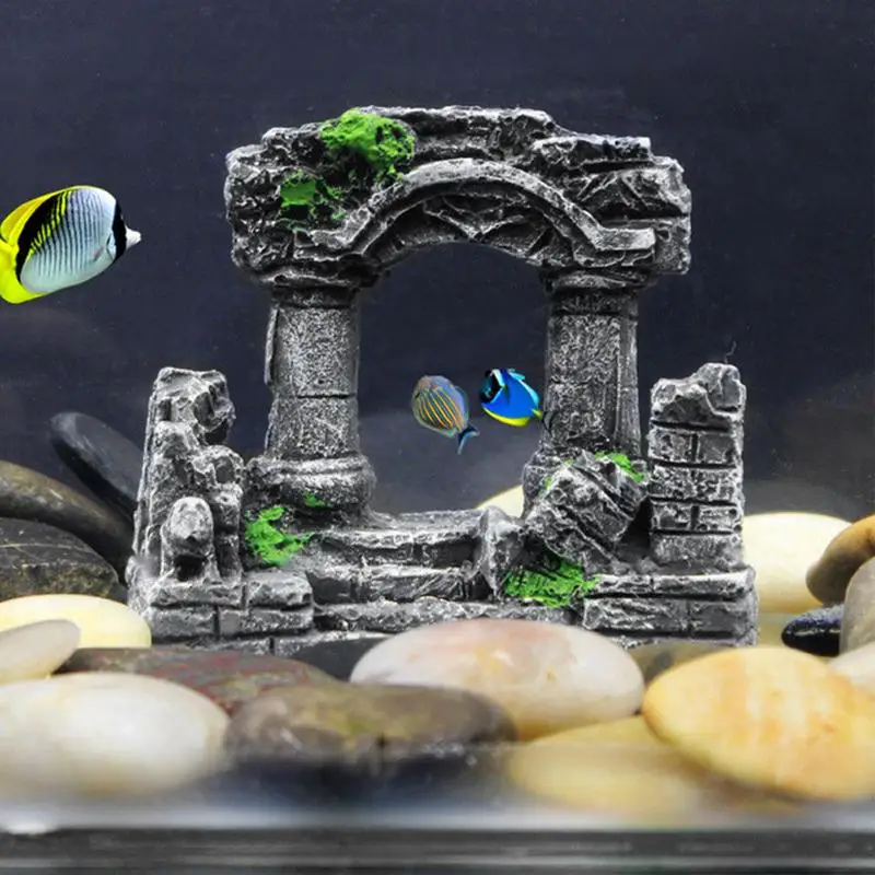 Fish Tank Decorations Resin Solid Vintage Roman Column Aquarium Decorations Fish Tank Rock Ruins Plants Decor Aquarium