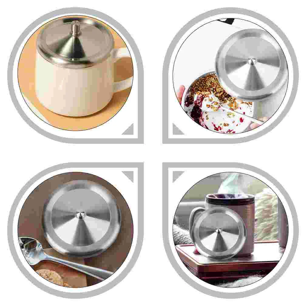 2 Pcs Stainless Steel Lid Mug Espresso Cups Drink Cover Heat Preservation Lids Practical Covers Toddler Coffee with Drinks