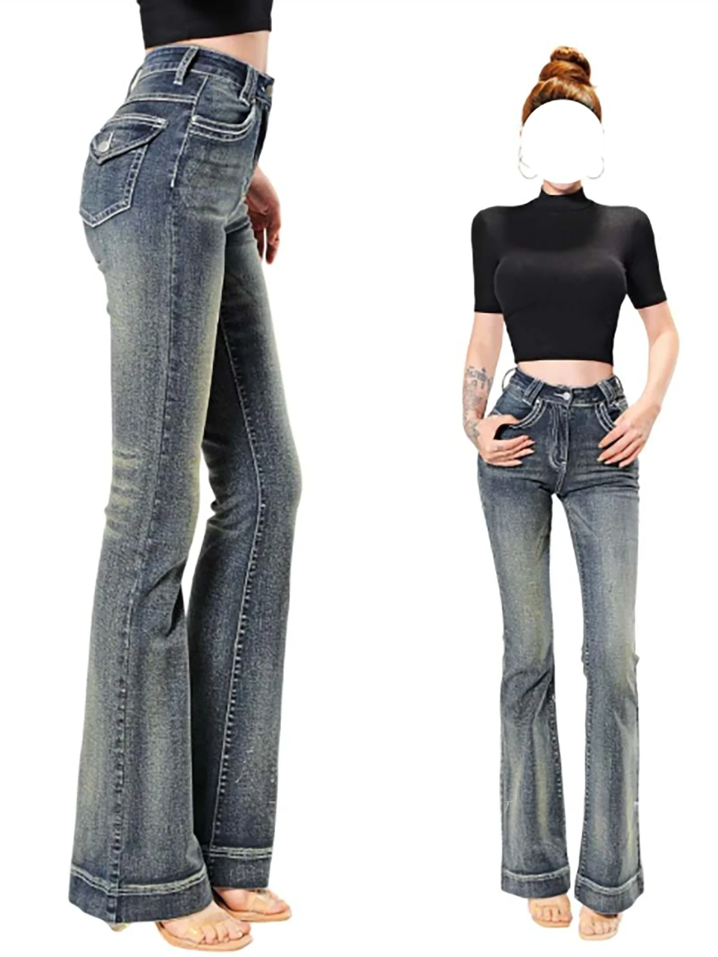 

High Waist Straight Leg Jeans Women's Slim Fit Butt Lifting Retro Bell Bottoms Cotton Stretch Denim Spring Fashion Ladies' Pr...