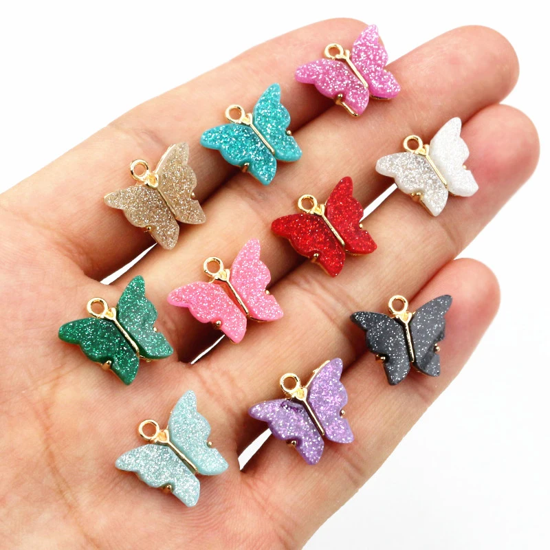 10pcs 14x16mm Acrylic Butterfly Charms Pendant Alloy Metal Back For Necklace Bracelet DIY Jewelry Making Accessories Findings