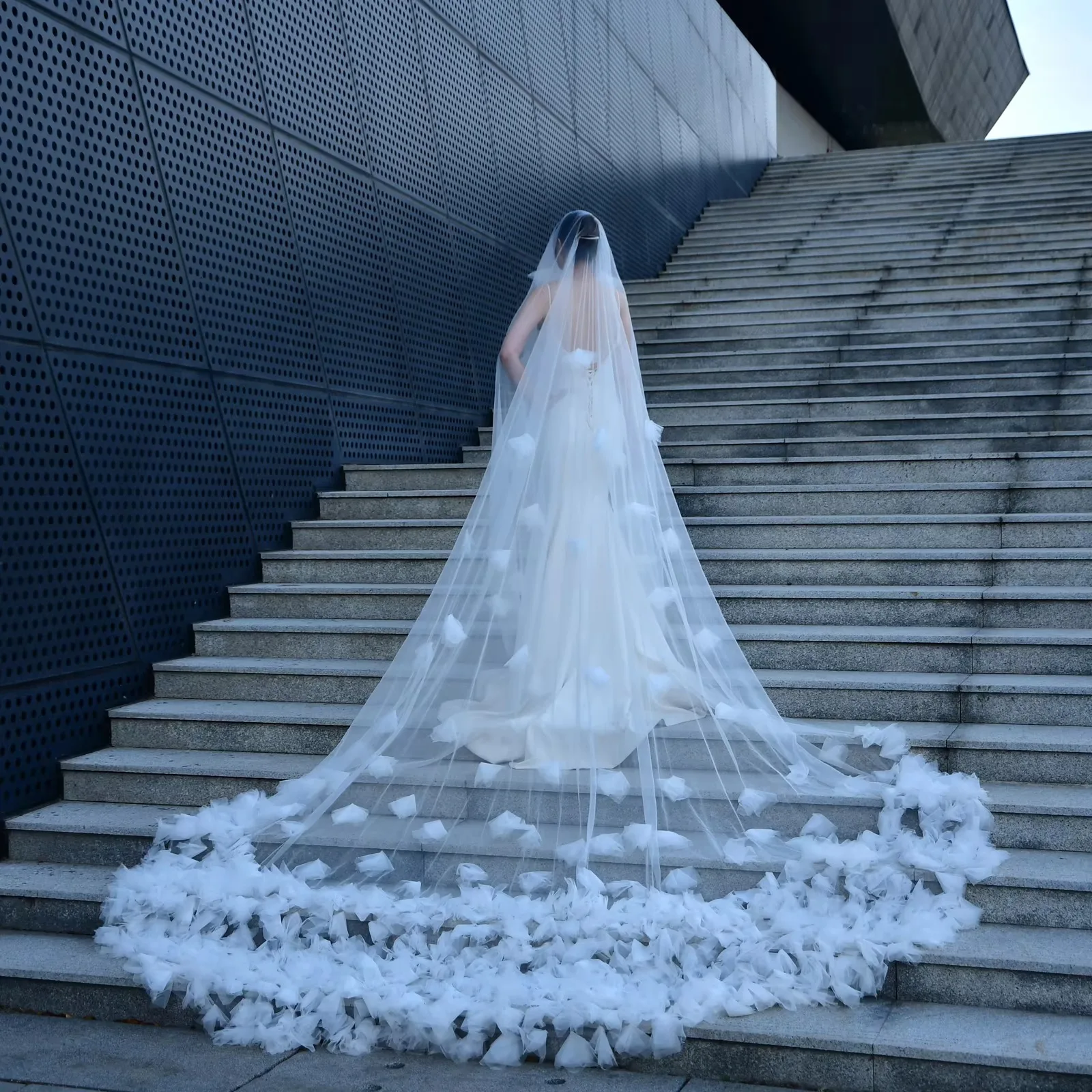 2 Tier Bridal Veil Luxury Romance Wedding Veil 5M Long Cathedral Style Soft Bridal Illusion with Comb Bride Accessories