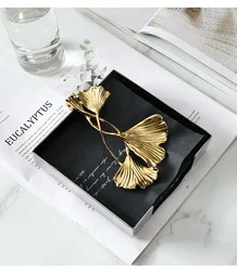Ins European Stainless Steel Tissue Box Brass Ginkgo Leaf Decor Hotel Table Napkin Holder Afternoon Tea Desktop Tissue Organizer