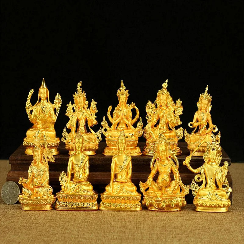 CZ Alloy Painted Sanbao Buddha Manju Four Arms Lotus White Green Tara Vajra Buddha Statue