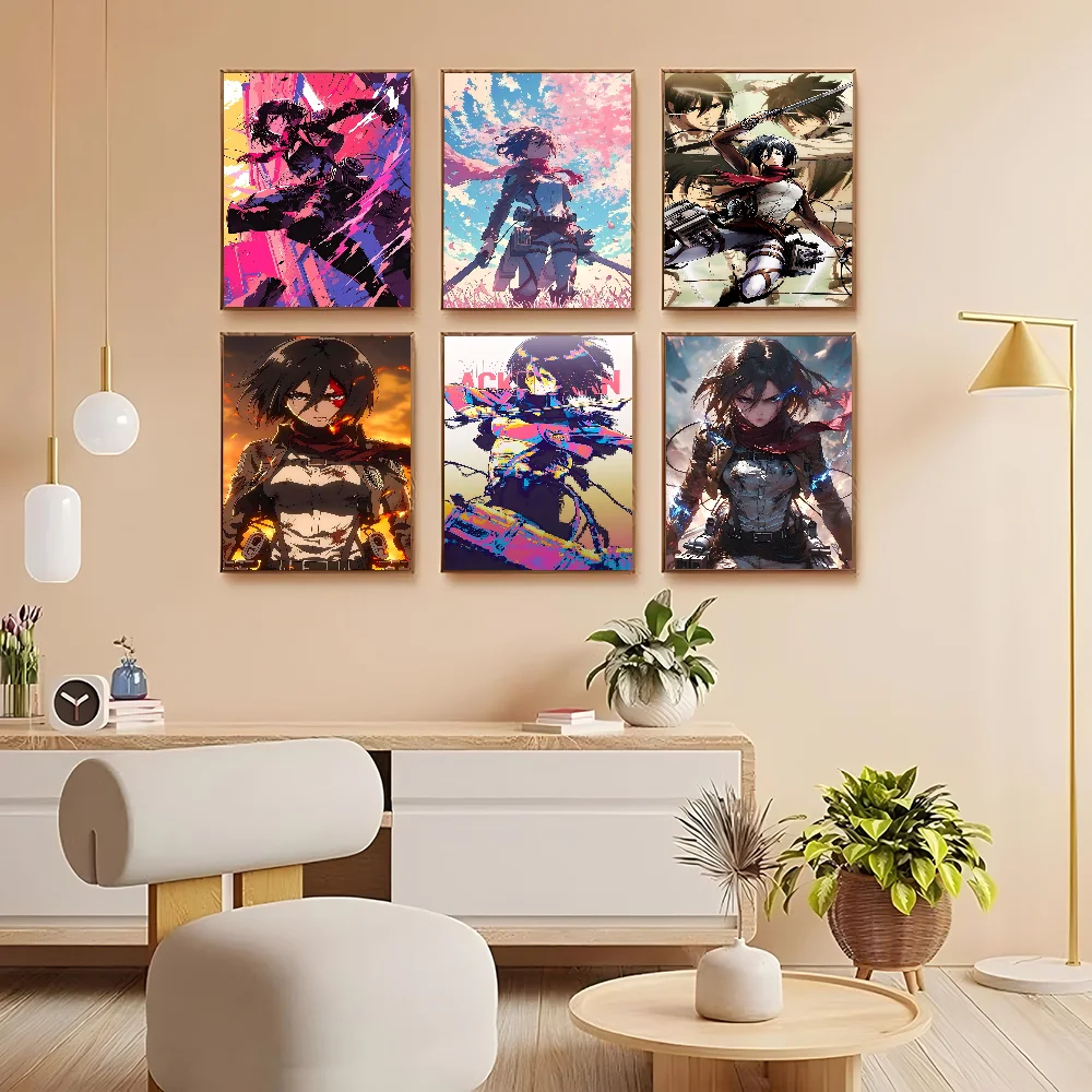 Mikasa Ackerman Self-adhesive Art Poster Whitepaper Prints Posters Artwork Home Decor