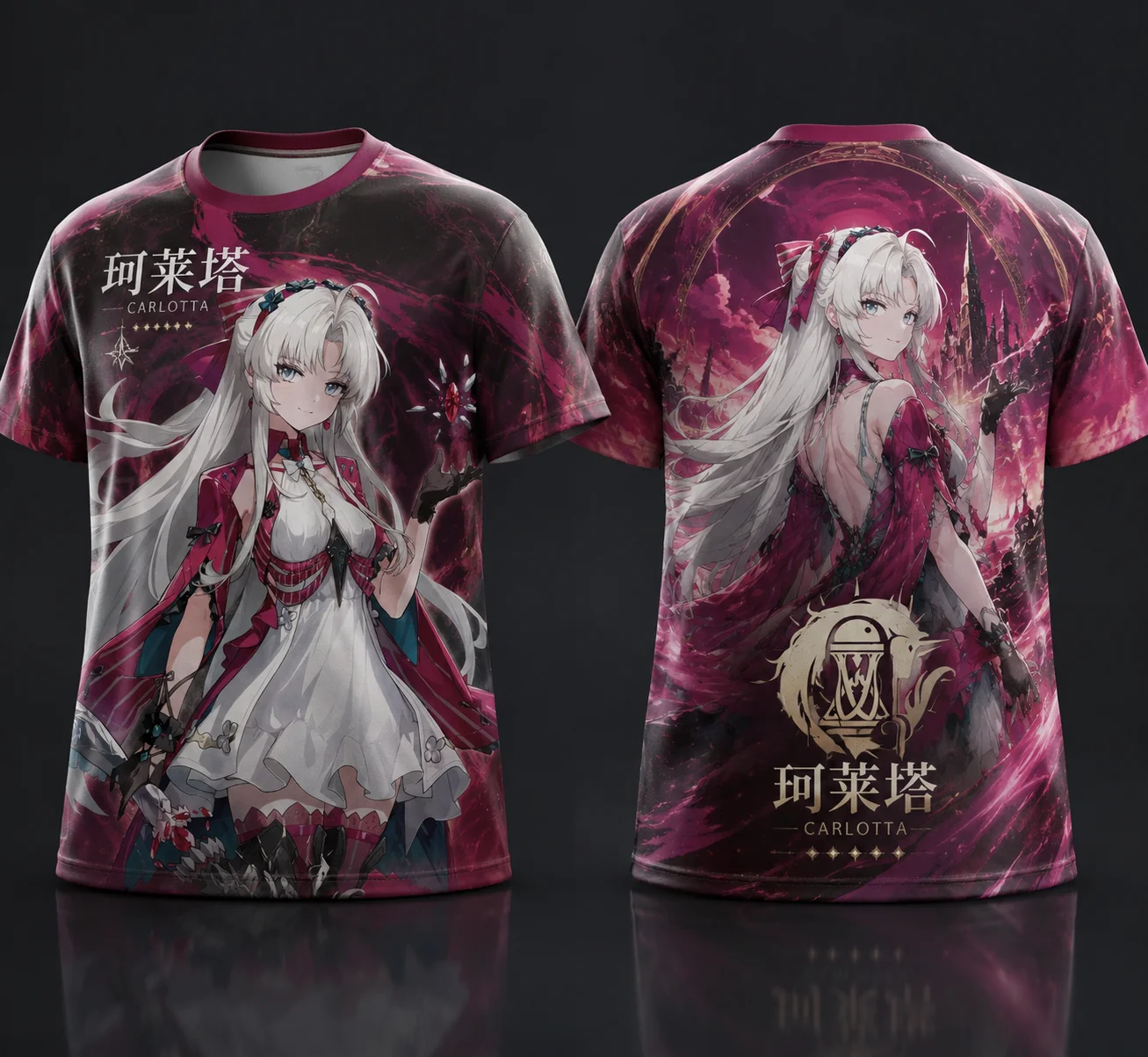Wuthering Waves Aemeath Premium Full Print T-shirt, Unisex Short Sleeve Anime Game Tee,Front & Back 3D Printed Casual Summer Top