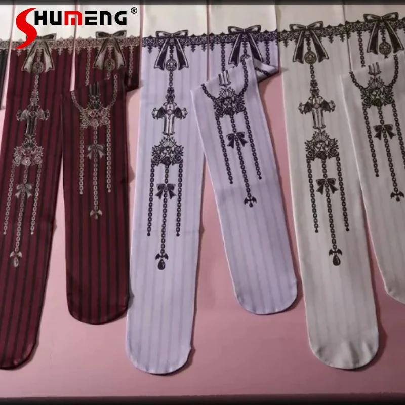 

Japanese Lolita Dark Night Cross Gothic Printed Hosiery Retro Pantyhose Dark Gothic Lolita Daily Party Matching Stockings Girl