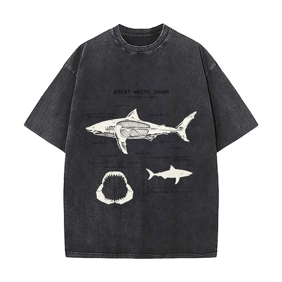 Vintage Great White Shark Oversized outdoor wearing loose short sleeve vintage distressed washed cotton tee