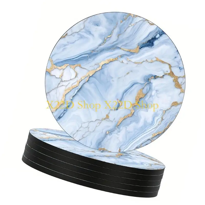 X22D Marble Look Absorbent Cup Mats, Round Cup Pad Set for Dining Tables, Office Desk Use, Bar Counter, and Daily Cup Use