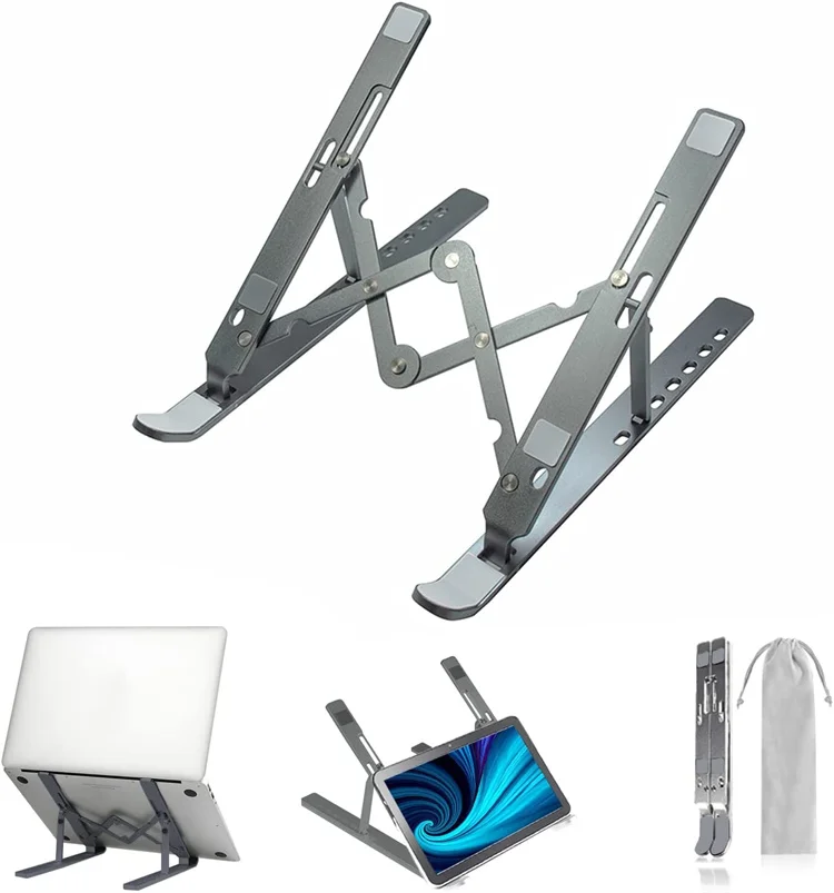 Aluminum Foldable Laptop Stand Height Adjustable Multi Angle Non Slip Notebook Desk Riser Holder