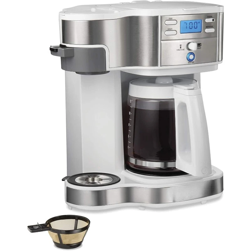 

49933 2-Way 12 Cup Programmable Drip Coffee Maker & Single Serve Machine, Glass Carafe, Auto Pause and Pour, White