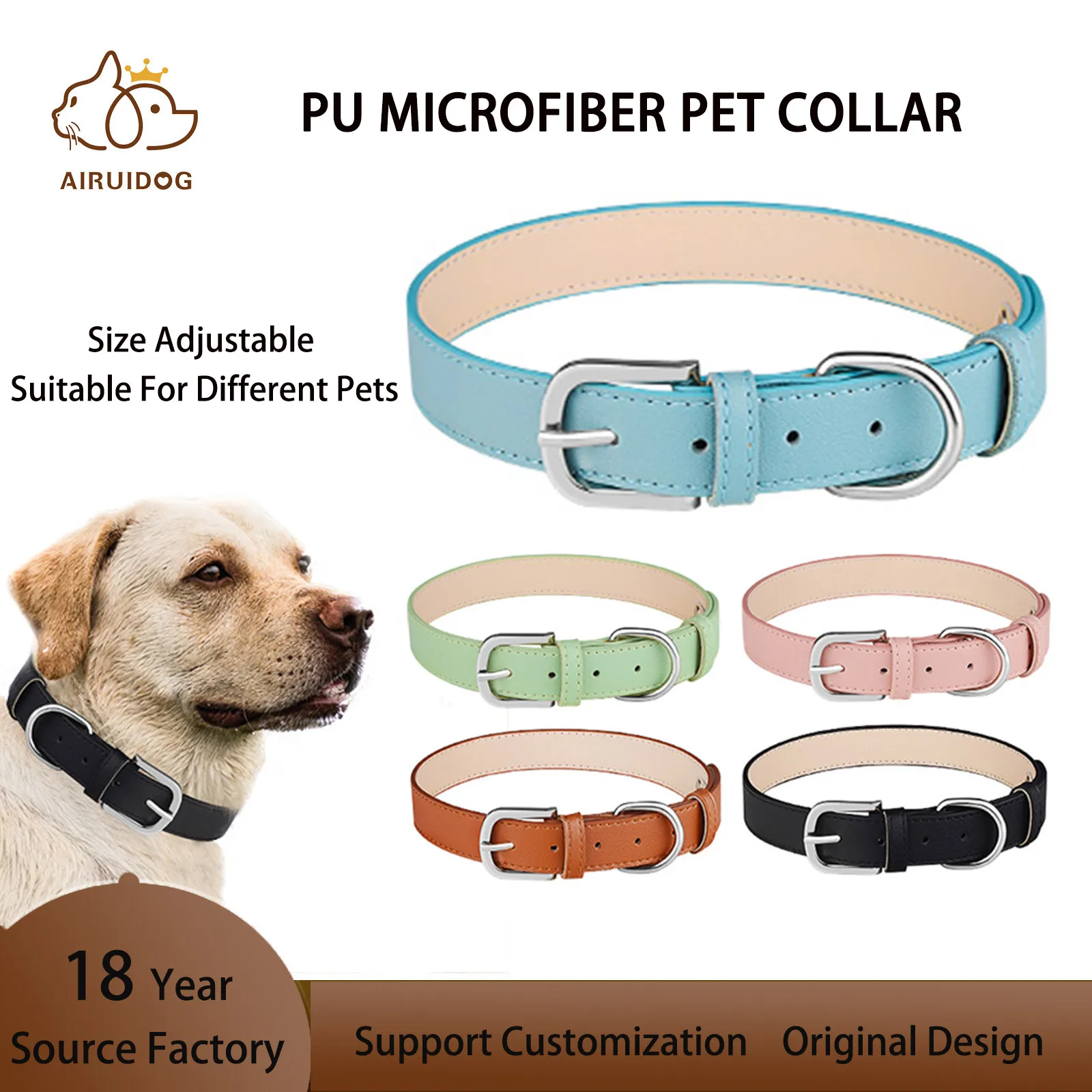 

Cross-border pet collars: adjustable PU leather dog and cat scarves, anti-choking solid color collars, pet supplies in stock.